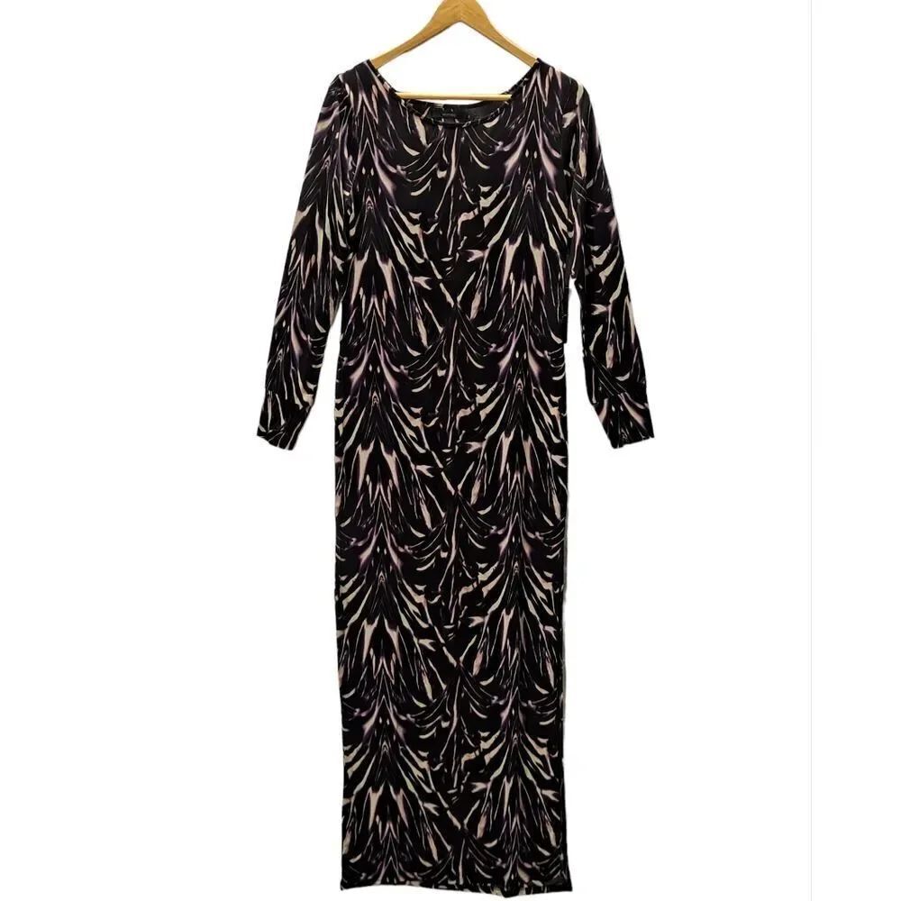 Vertigo Paris Maxi Dress Marblized Purple Black Print Medium